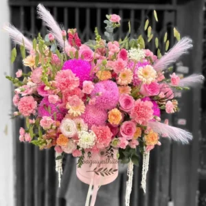 hoa tặng sinh nhật đẹp giỏ hoa hồng pastel cao cấp giao nhanh