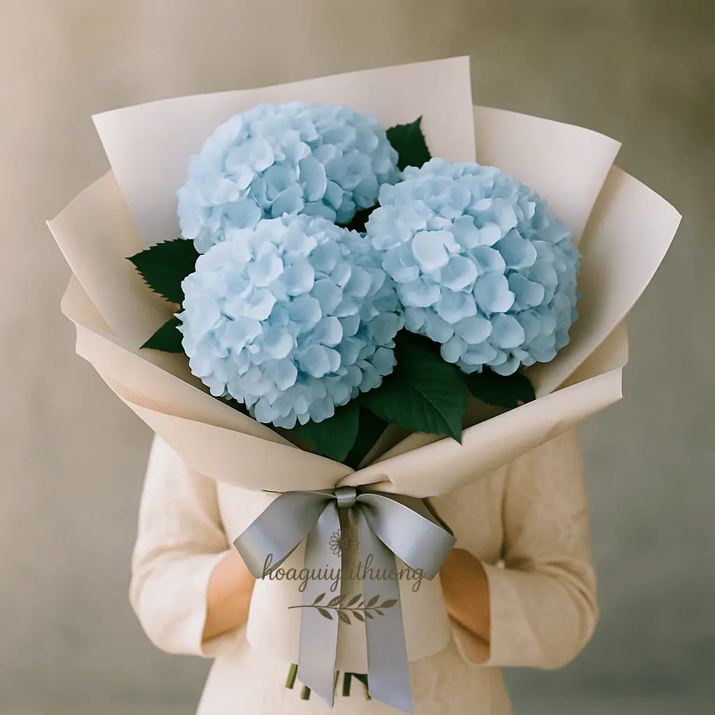 Bó hoa sinh nhật đẹp với hoa cẩm tú cầu xanh pastel dành cho người nhẹ nhàng, trầm tĩnh