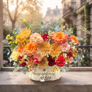 Giỏ hoa sinh nhật tặng bạn bè với thiết kế rực rỡ, mang ý nghĩa chúc mừng ngày đặc biệt.