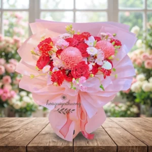 Bó hoa đẹp màu hồng pastel tại shop hoa tươi gần khu công nghiệp