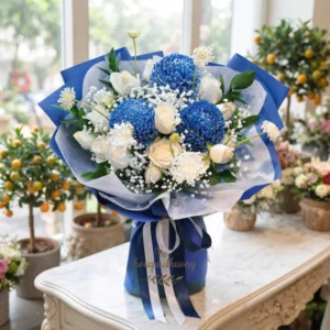 Bó hoa tone xanh sang trọng theo phong cách Hàn Quốc từ shop hoa phong cách Hàn