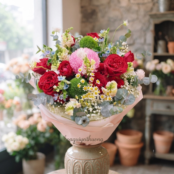 Bó hoa thiết kế nghệ thuật từ shop hoa tươi nghệ thuật – Hoa Gửi Yêu Thương.