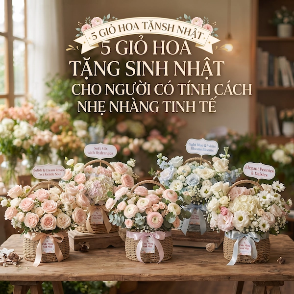 Bộ sưu tập 5 giỏ hoa sinh nhật cho người có tính cách nhẹ nhàng tinh tế.