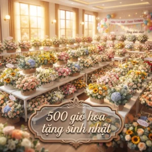 Người nam tặng giỏ hoa tặng sinh nhật cho người thân yêu, đặt hoa ngay tại Pi Flowers & Evens.