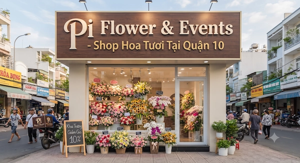 Cửa hàng Pi Flowers & Events chuyên cung cấp hoa sinh nhật, hoa chúc mừng tại địa chỉ shop hoa tươi quận 10.