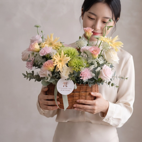 Khách hàng hạnh phúc khi nhận giỏ hoa tươi mừng sinh nhật phong cách Vườn Nhà Yên Ả.