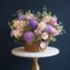 Mẫu hoa chúc mừng sinh nhật độc đáo thiết kế dạng giỏ tone màu tím pastel sang trọng