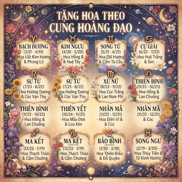 Bảng tra cứu chi tiết các loài hoa phù hợp khi tặng hoa sinh nhật theo cung hoàng dao